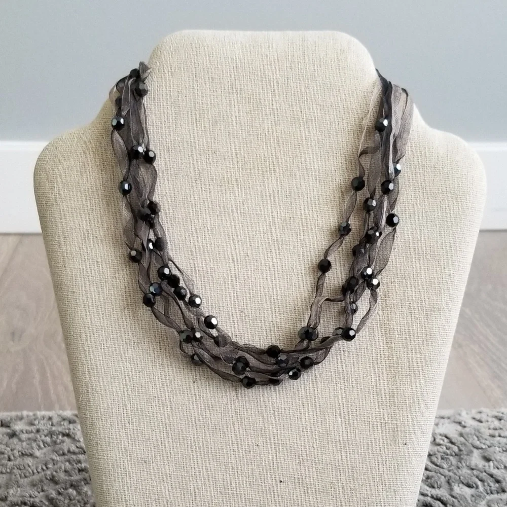 Chan Luu Black Multi-Strand Onyx Stone Silk Necklace